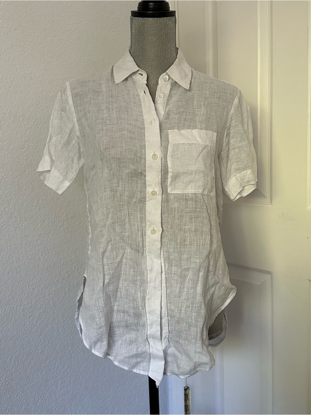 Theory Hekanina White Linen Tie-Front Short Sleeve Button-Up Shirt XS P